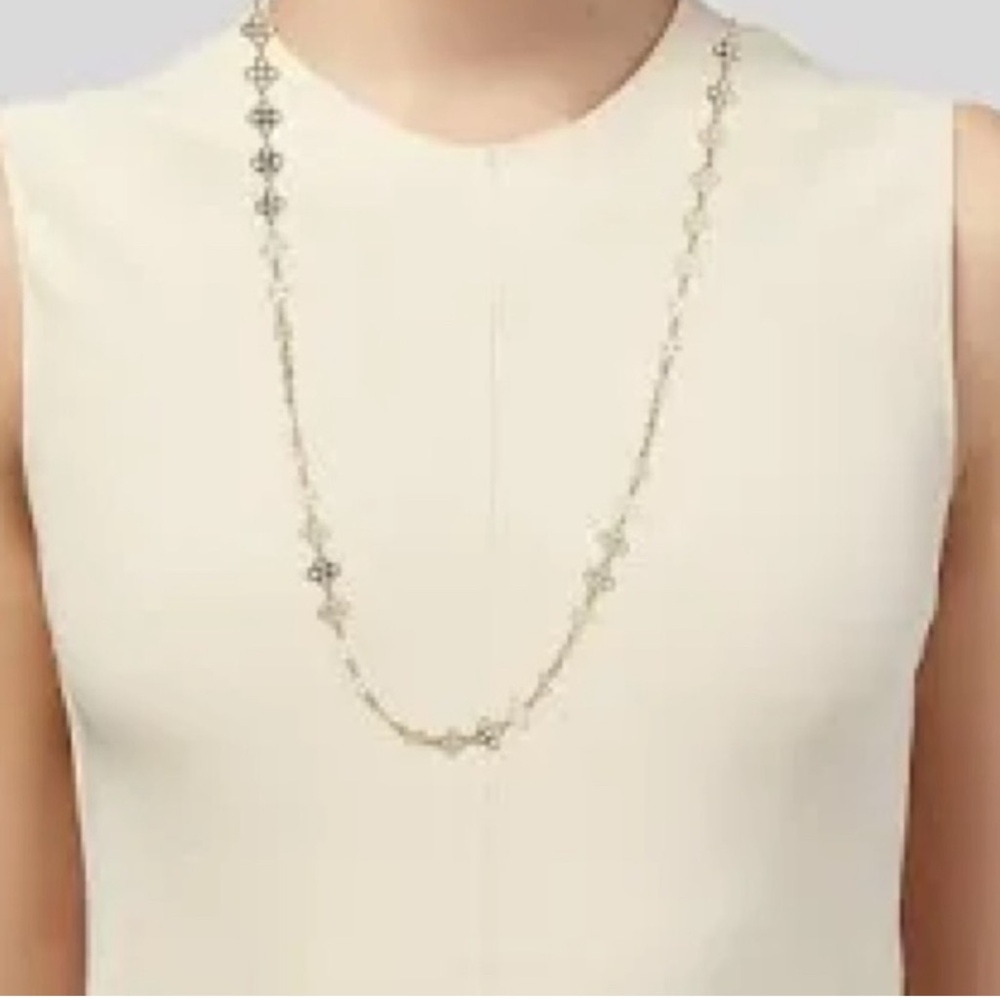 Tory Burch silver clover link long necklace